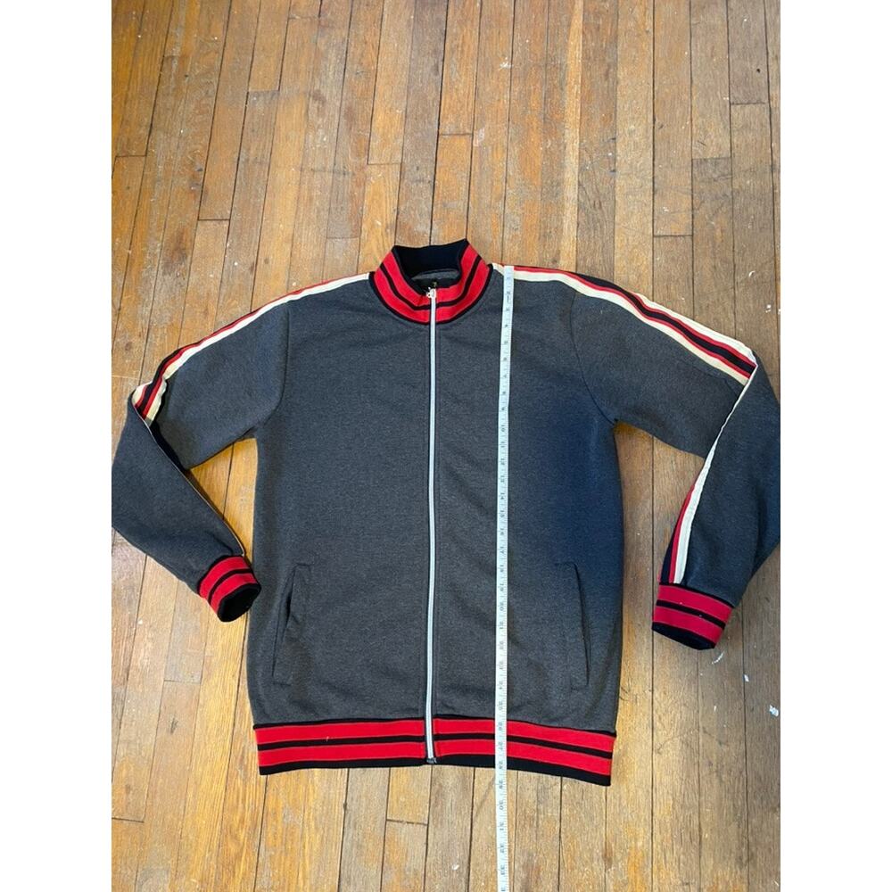Gray & Red Seven Souls Striped Full Zip Sweatshirt | Track Jacket - (Size L) - Picture 4 of 9